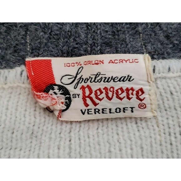 SPORTSWEAR by REVERE Full Zip Ivory Gray VTG Sweater Long Sleeve Knit Cardigan - Picture 4 of 4